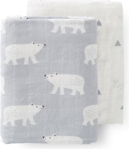 Fresk Muslin Swaddle Mulltuch 2er Pack - Eisbär (120 cm)