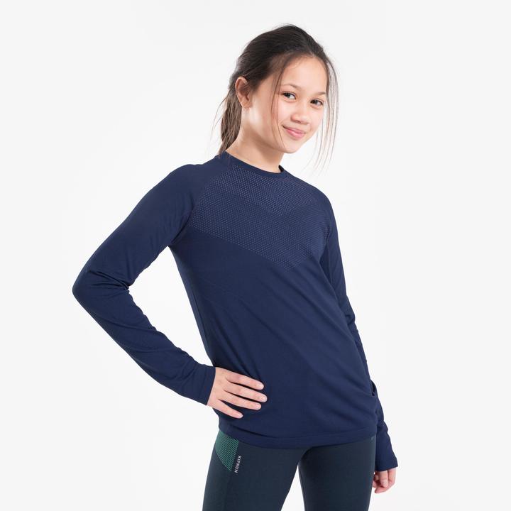 Kiprun Laufshirt langarm Kinder atmungsaktiv - Skincare dunkelblau/grau (146)