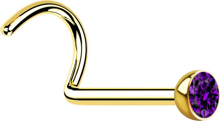 Actual product image Star Piercing Nose stud curved gold plated with crystal violet (Surgical steel 316L, without brass)