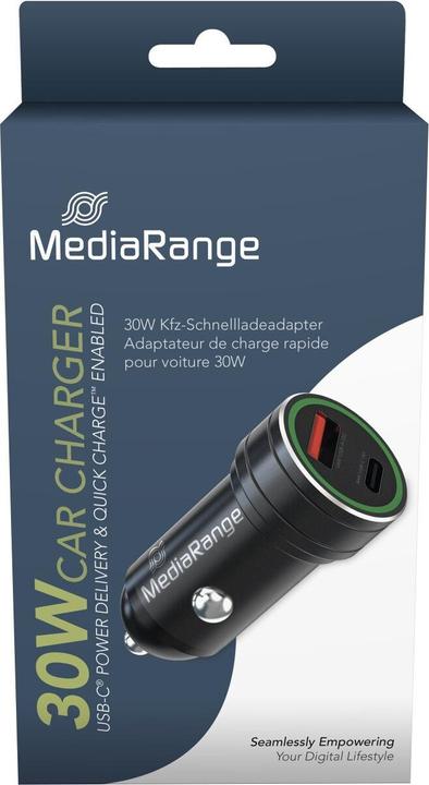 Actual product image MediaRange Car charger 1xUSB-A and 1xUSB-C black aluminium housing
