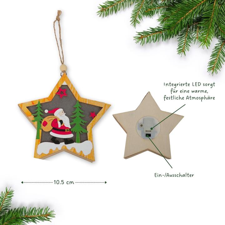 Produktbild Hermex LED-Weihnachtsdekoration Weihnachtsschmuck Weihnachtsbaum-Anhänger Holzdeko (1 -teilig)