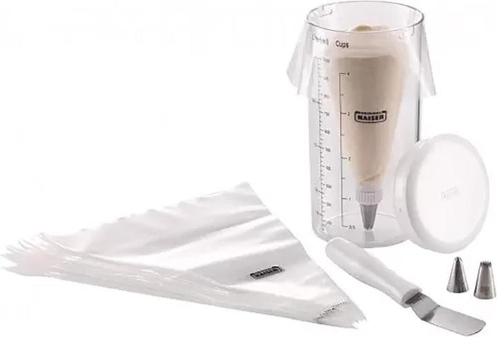 Kaiser Creativ Decorating Set for Muffins, Cupcakes & Co Measuring Cup with Airtight Seal. 25 Dispos (Spritzbeutel Set)