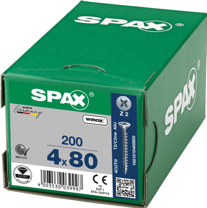 Produktbild Spax Schraube R 88094 Senkkopf m.Spitze/Kreuzschl.-PZ 4 x 80/50-Z Stahl galvanisch verzinkt WIROX (200 Schrauben pro Stück)
