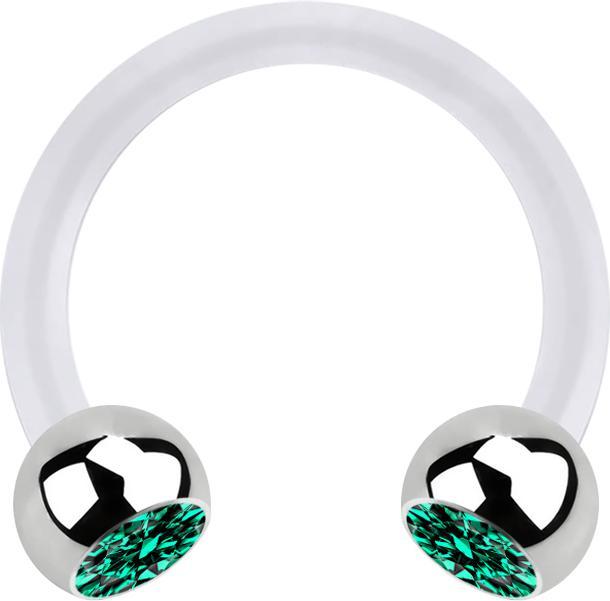 Produktbild Star Piercing Micro Circular Barbell transparent mit zwei Kugeln silber Kristall türkis (ohne Messing, Chirurgenstahl 316L, Bioflex)