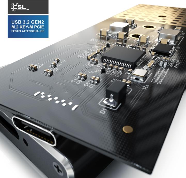 Immagine prodotto CSL Cabinet per hard disk, M.2 Key-M PCIe Cabinet per hard disk esterno USB 3.2 per SSD NVME M.2, UASP (M.2)