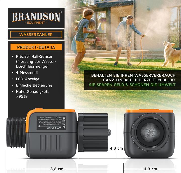 Produktbild Brandson Wasserzähler, Digitales Durchflussmessgerät 3/4 Zoll, Wasseruhr, Durchflussmesser Wassermengenzähler (Bewässerungsuhr)