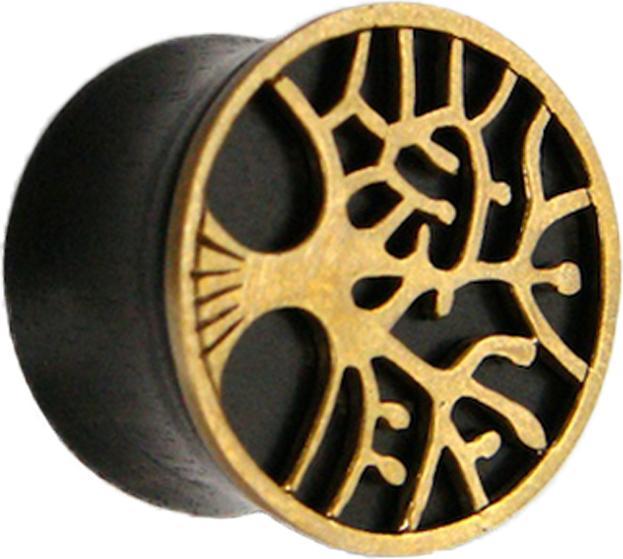 Actual product image Star Piercing Flared Plug Tree of Life from Arang Wood (Organic, Brass)