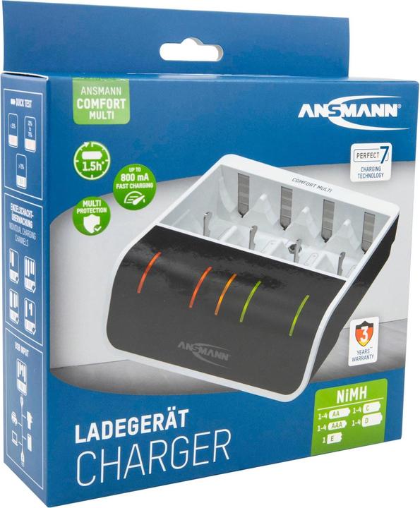 Produktbild Ansmann Comfort Multi Ladegerät (1 Stk., AA, HR03, 800 mAh, Ladegerät ohne Akku)