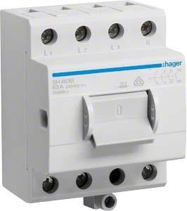 Image du produit Hager HAG SH463B Interrupteur 4 pôles 63A 3,5PLE avec contact de terre. Borne supplémentaire
