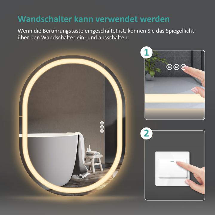 Produktbild Emke Badspiegel mit Beleuchtung Φ70cm,Beschlagfrei, 3 Farbtemperaturen(3000K-6500K) und dimmbaren
