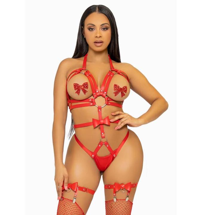 Actual product image Leg Avenue Kink Attached O-Ring Belt Teddy Size M - Red (M)