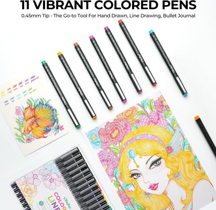 Actual product image Ohuhu Fine liner drawing pens (Multicoloured, 18 x)