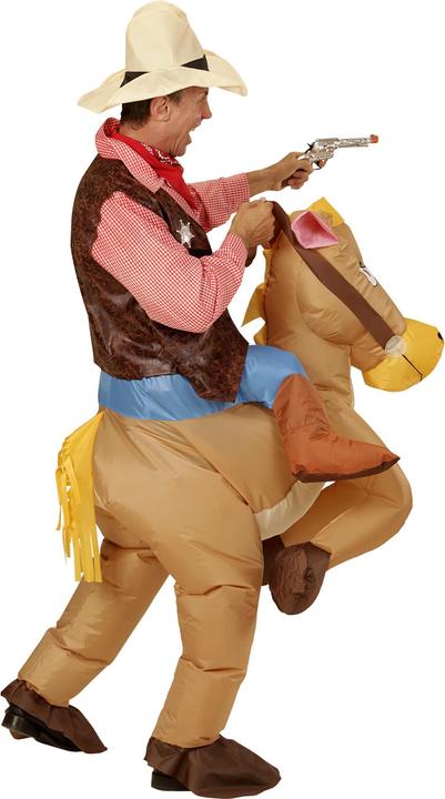 Produktbild Widmann Cowboy auf Pferd Kostüm aufblasbares Kostüm mit integriertem Gebläse, Hut (One Size)