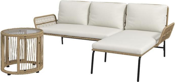 Actual product image Swisshandel24 3-tlg. Rattan Gartenmöbel-Set, Gartengarnitur mit Liegestuhl, Couchtisch, Zweisitzer, Gartenset mit