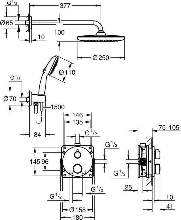 Produktbild Grohe Precision Thermostat Unterputz-Duschsystem mit Vitalio Start 250 Kopfbrause und Vitalio Start 110 Ha