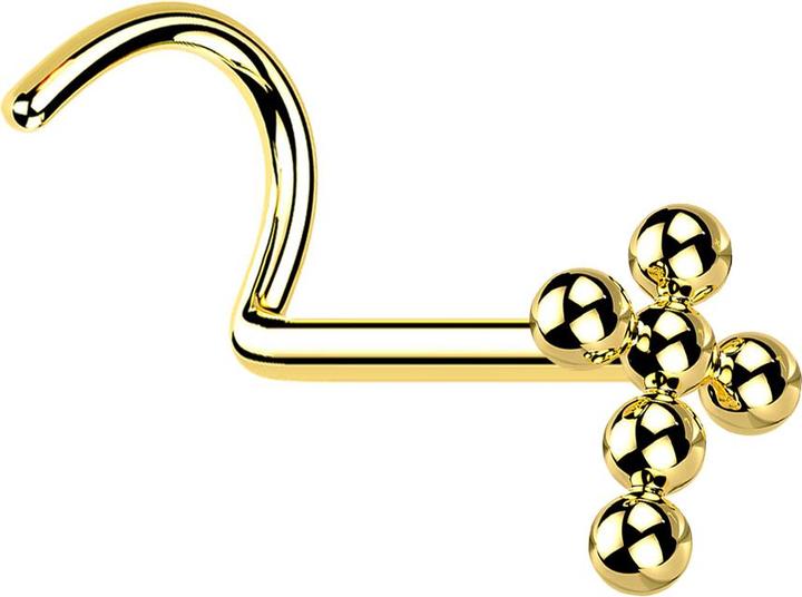 Star Piercing Nasenstecker gebogen vergoldet Kreuz Kugeln (ohne Messing, Titan G23)