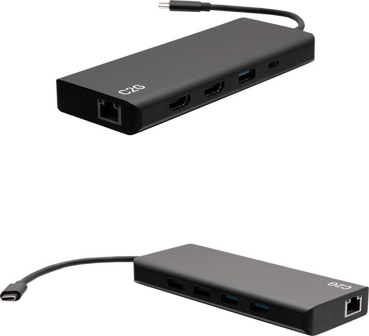 Produktbild C2G USB-C 9-in-1 Dual Display Docking Station with HDMI, Ethernet, USB, 3.5mm Audio and Power Del... (USB-C, 7 Ports)