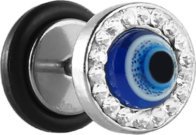 Star Piercing Fake Plug silber mit Auge und Kristallen (ohne Messing, Chirurgenstahl 316L)