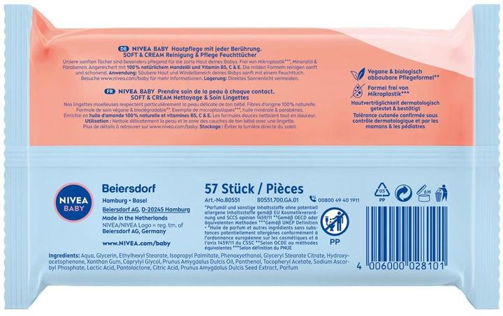 Valeurs nutritives et ingrédients NIVEA Soft & Cream Feuchttücher Quattro (228 pièce(s))