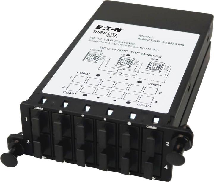 Produktbild Eaton TRIPPLITE Fiber TAP Cassette - Singlemode 8-Fiber MPO to MPO 4monitoring Ports 70/30 Split
