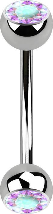 Image du produit Star Piercing Micro banane stérile argentée avec deux boules de cristal multicolores (sans laiton, Titane G23)