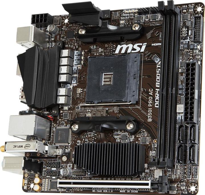 Actual product image MSI B350I PRO AC - Motherboard - Mini-ITX - Socket AM4 - AMD B350 - USB 3.1 Gen 1, USB 3.1 Gen 2 - B (AM4, AMD B350, Mini-ITX)