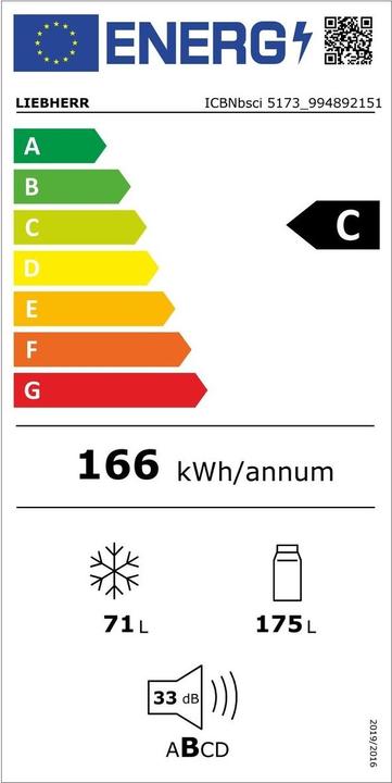 Energy Label Liebherr ICBNbsci5173-22 Peak BioFresh NoFrost (246 l)
