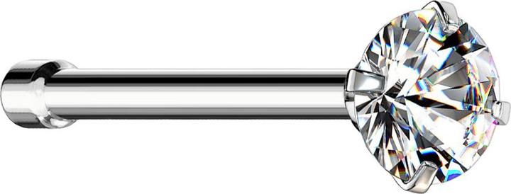 Star Piercing Nasenstecker gerade silber runder Kristall silber gefasst (Chirurgenstahl 316L)