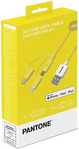 Produktbild Celly PANTONE 3-IN-1 YELLOW MICRO-USB-USBC - LIGHTNING CABLE CELPT-USB003Y1 (1.20 m)