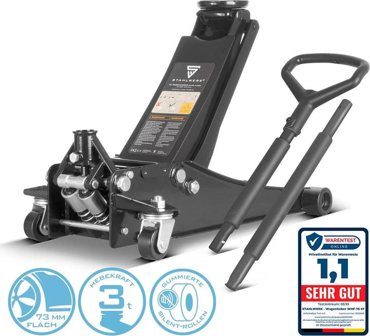 Image du produit Stahlwerk Wagenheber WHB-73 ST mit 3 t Tragkraft Gummirollen 73-500mm Hubbereich