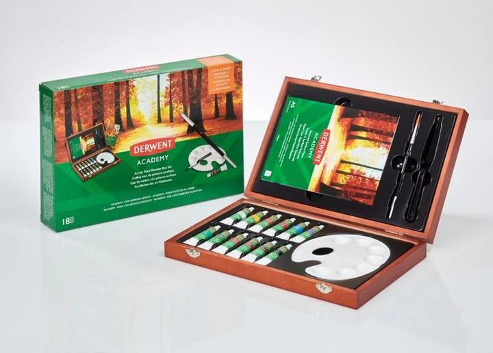 Actual product image Derwent Acrylic Paint Acrylic Wooden Box Multicolored (Multicoloured, 12 ml)