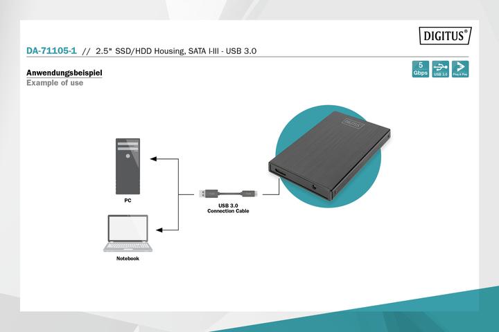 Produktbild Digitus 2,5" SSD/HDD-Gehäuse, SATA I-III - USB 3.0 (2.5")
