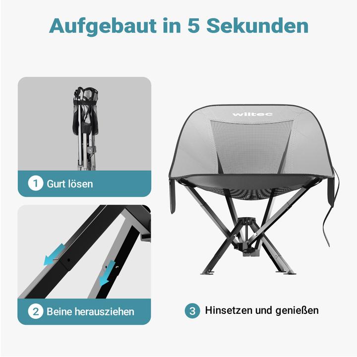 Produktbild Wiltec Campingstuhl faltbar grau schwarz 100kg Klappstuhl Anglerstuhl Faltstuhl