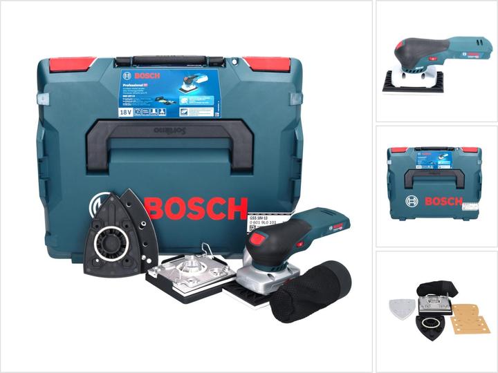 120 separat erhältlich als 10er-Pack: 2 608 607 232, GSS 18V-13, Best for Wood + Paint, 1 x Schleifblatt C470, 100 x 150 mm (2 608 601 448) mit Schleifplatte, (Delta) Grundplatte
