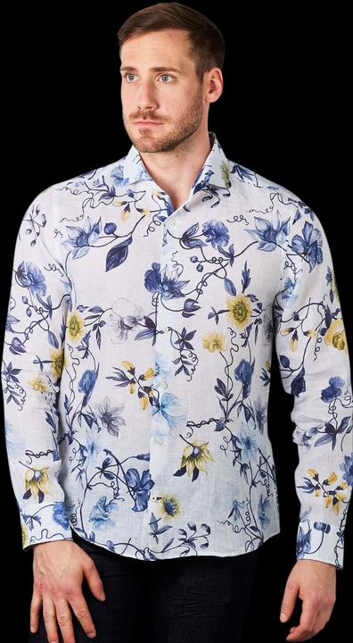 Joop! Joop Pejos Linen Shirt Flower Print white 404 (L)