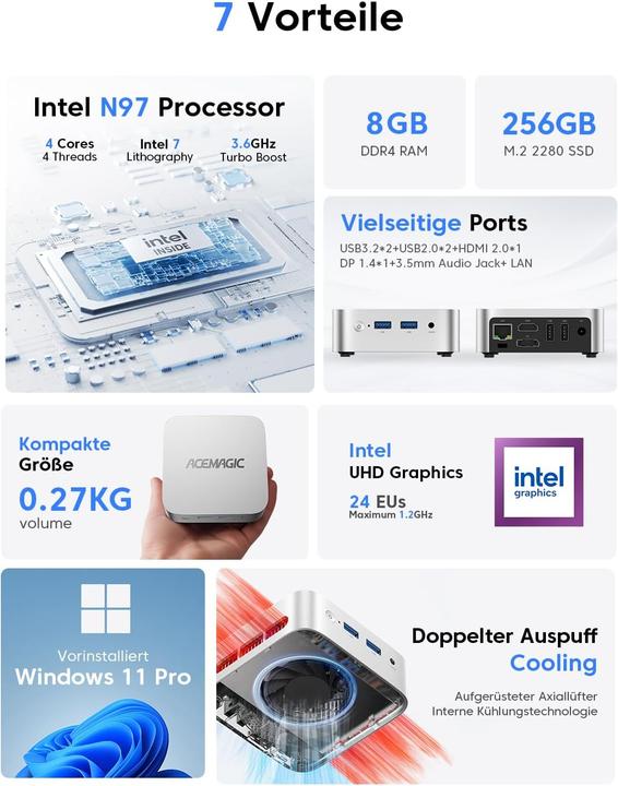 Immagine prodotto AceMagic Mini PC mit Intel Alder Lake N97 und W11 Pro (8.19 GB)