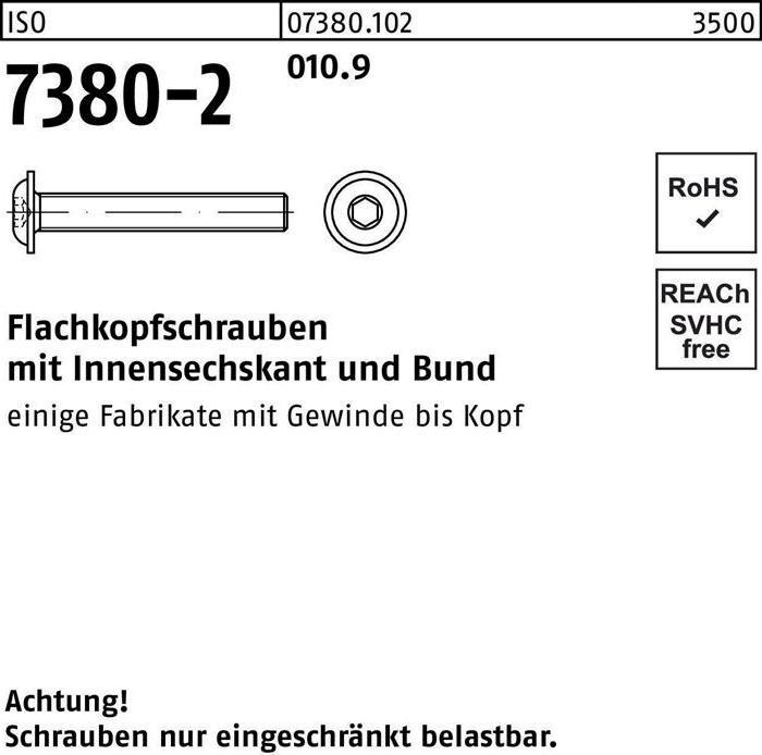 Produktbild Flachkopfschraube ISO 7380-2 m.Bund/Innensechskant M 8 x 60 010.9 (200 Schrauben pro Stück)