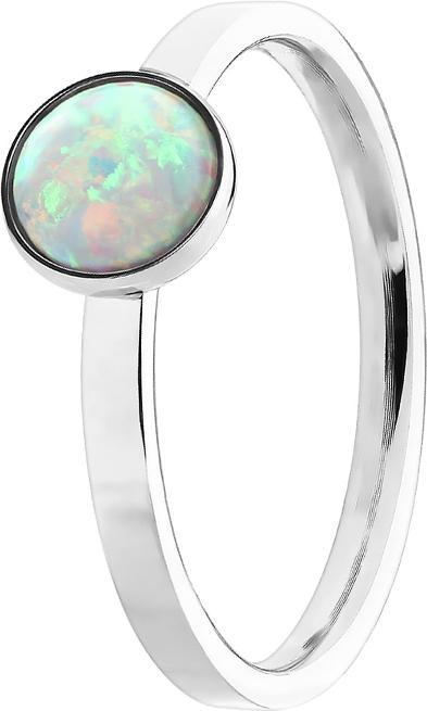 Star Piercing Ring silber mit flachem Opal weiss (Acryl, Chirurgenstahl 316L)