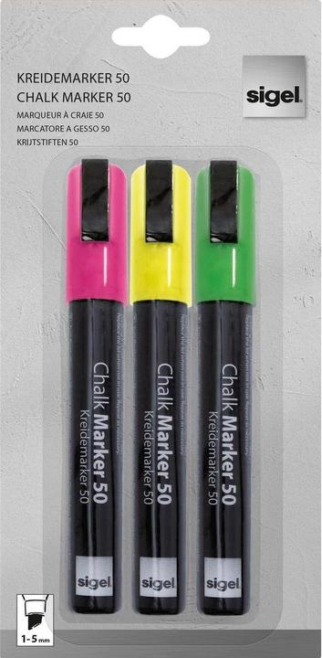 Sigel Chalk Marker Yellow/Green/Pink (Yellow, Green, Pink, 5 mm, 3 x)