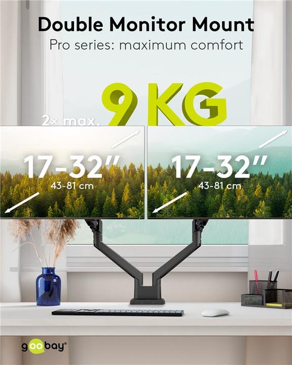 Produktbild Goobay Doppel-Monitorhalterung mit Gasdruckfeder, schwarz (Tisch, 31.89")