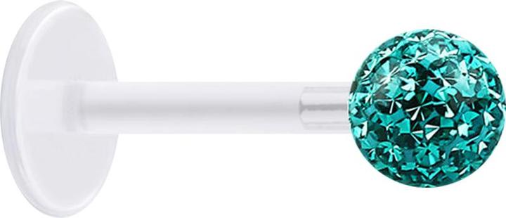 Actual product image Star Piercing Micro Labret transparent with crystal ball turquoise and epoxy protective layer (without brass, Surgical steel 316L, Bioflex)