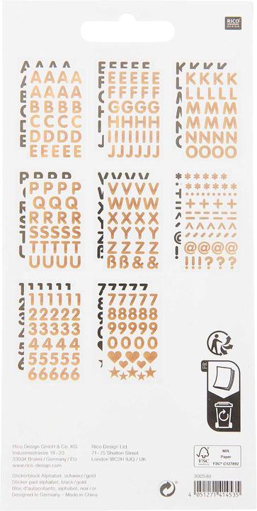 Image du produit Rico Design Bloc d'autocollants "Alphabet", noir/or