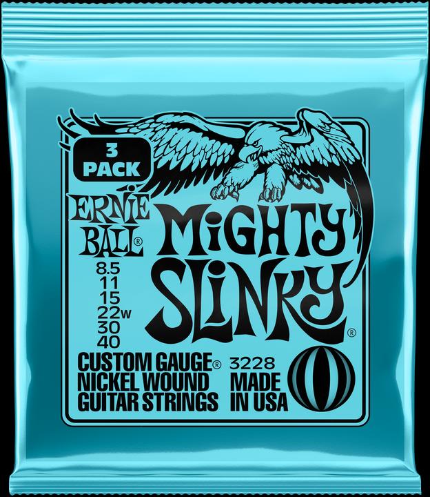 Ernie Ball Set of strings, Slinky Nickel, Mighty 8,5-40, 3-pack (6 x, Electric guitar, 0.04")