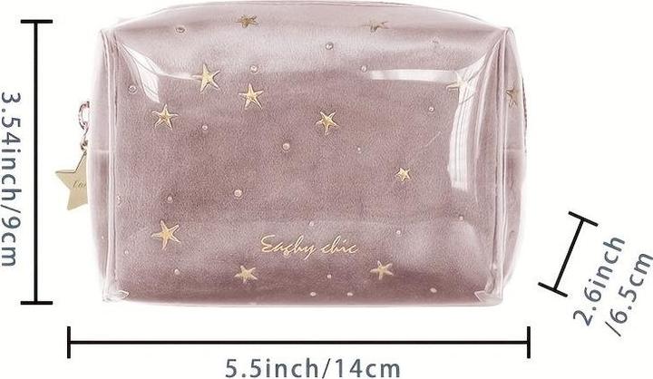 Only-Bags.Store Velours-Kosmetiktasche, wasserdichtes Sternchen-Muster Jelly Makeup Pouch mit Reissverschluss -