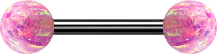 Image du produit Star Piercing Barbell noir avec deux boules opales roses (sans laiton)