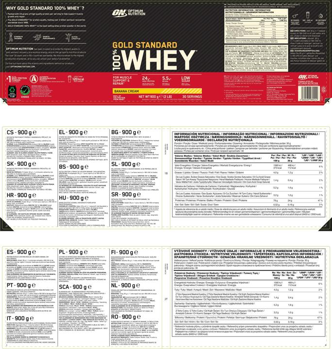 Nährwerte und Zutaten Optimum Nutrition 100% Whey Gold Standard (Banane, 1 Stk., 2273 g)