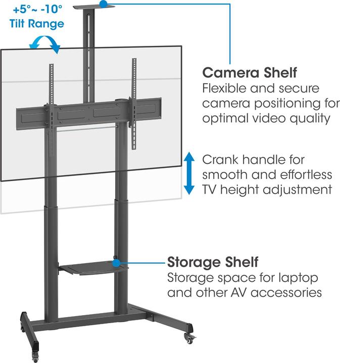 Actual product image Manhattan Multimedia TV-Ständer auf Rollen, werkzeuglos höhenverstellbar, für 60" bis 120" Grossbildschirme (120", 120 kg)