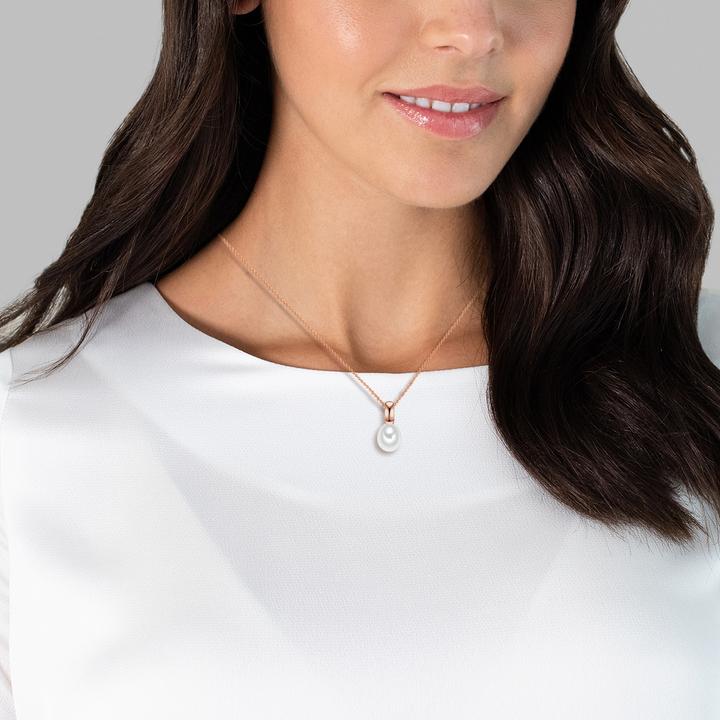 Produktbild Valero Pearls Damen Sterling Silber Süsswasser-Zuchtperle Rose Gold 42,0 cm Grundkette + 7,0 cm Verlängerung - (925er Silber, 42 - 49 cm)
