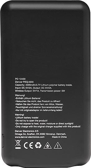 Produktbild Denver PBQ-4000 - POWERBANK MIT KABELLOSER LADEFUNKTION NACH QI-STANDARD UND SAUGNÄPFEN - 4000 mAh (4000 mAh, 14.80 Wh)