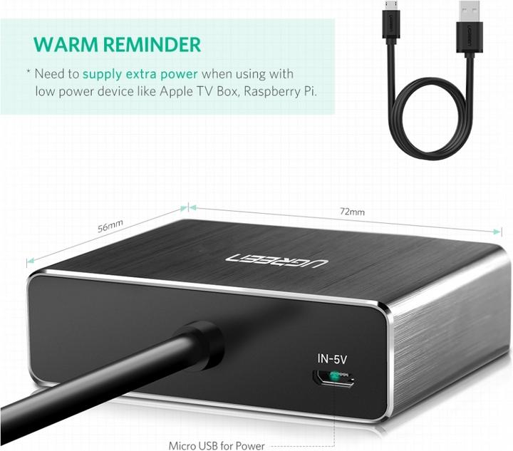 Actual product image Ugreen HDMI to HDMI Adapter with Audio SPDIF AUX Audio Output